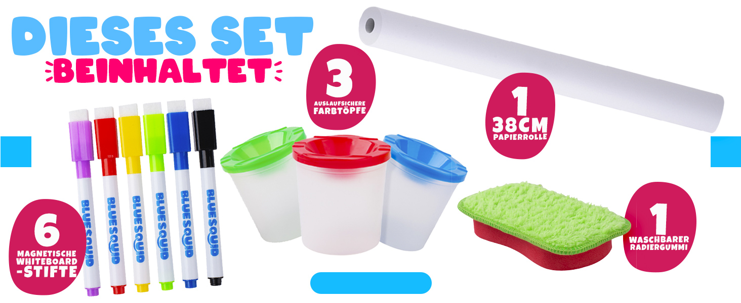 Дитяча мольберт Blue Squid Kinder Staffelei - регульована висота, двостороння, з крейдяною дошкою, білою дошкою, рулоном паперу, 100+ аксесуарів, для дітей 3-12 років, преміум-якість 2025 + 100 аксесуарів (червоний)