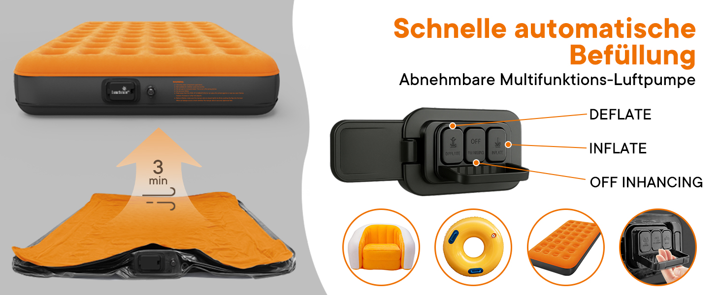 Надувна матрац Luxchoice з самонадувною системою та портативним насосом. Двоспальне ліжко для кемпінгу, подорожей та дому. Розмір 203x152x22 см, вантажопідйомність 250 кг