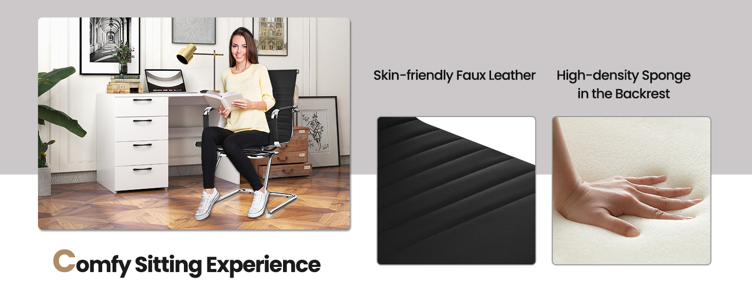 Крісла-гойдалки GIANTEX 2 шт., ергономічні конференц-крісла для гостей з підлокітниками, міцний металевий каркас до 120 кг, сучасні крісла з штучної шкіри, чорні