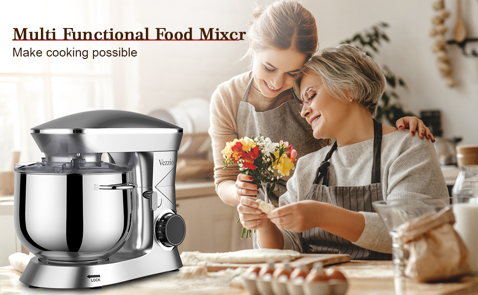 Кухонна машина Vezzio 1500W з чашею 8.5L з нержавіючої сталі: міксер, тістоміс, планетарний міксер для дому