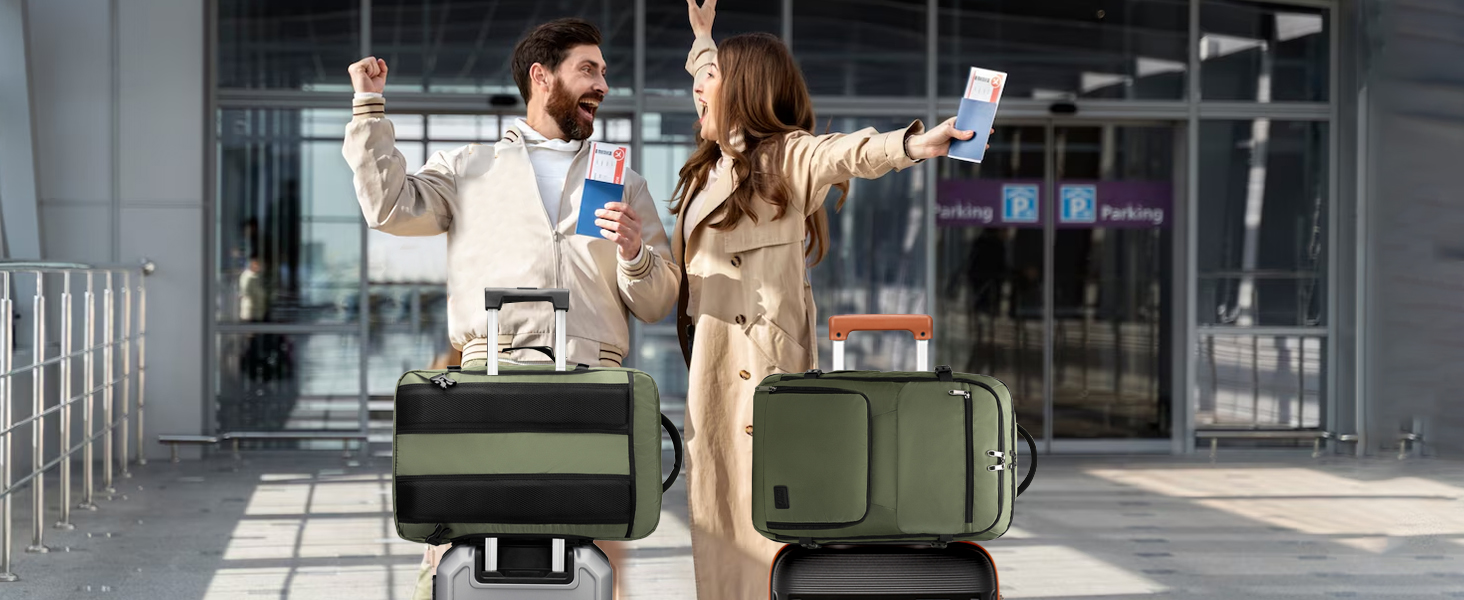 KONO Рюкзак для ручної поклажі в літак, великий, водонепроникний, 55 x 35 x 20 см, 38L, зелений