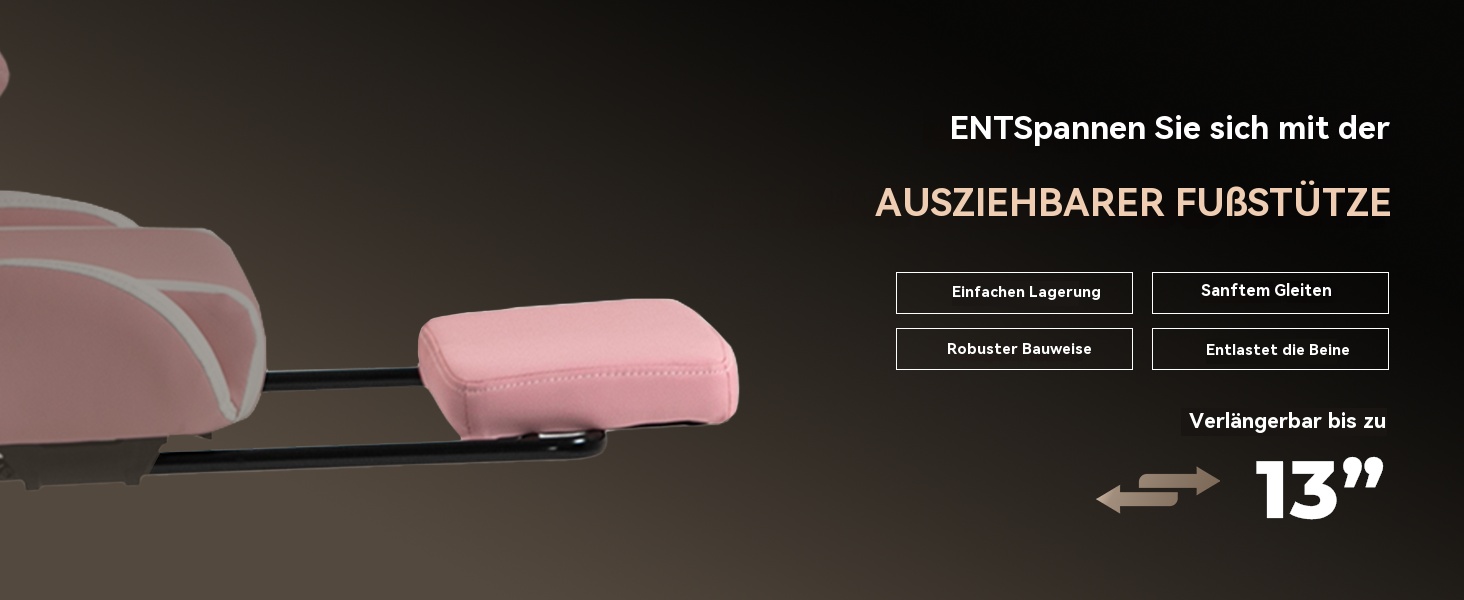 Ігровий крісло Dowinx з підніжкою та масажем попереку. Ергономічне, комфортне, з підголівником. Підходить для офісу, дому, стрімінгу та тривалих ігрових сесій. Білий (рожевий)