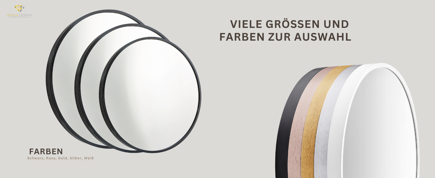 Круглий настінний дзеркало GOLD&CHROME UNIQUE DESIGN чорного кольору - 50 x 50 см, для ванної кімнати та макіяжу, з алюмінію, декоративне, велике, 2 роки гарантії