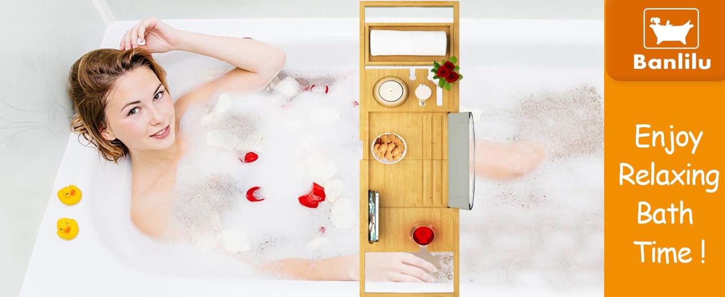 Висувна поличка для ванни - регульована доріжка для ванни. Неслизька поличка для ванни. Підходить для більшості ванн. Утримує книгу, iPad, телефон, склянку, свічку. Преміум-якість, натуральні матеріали.