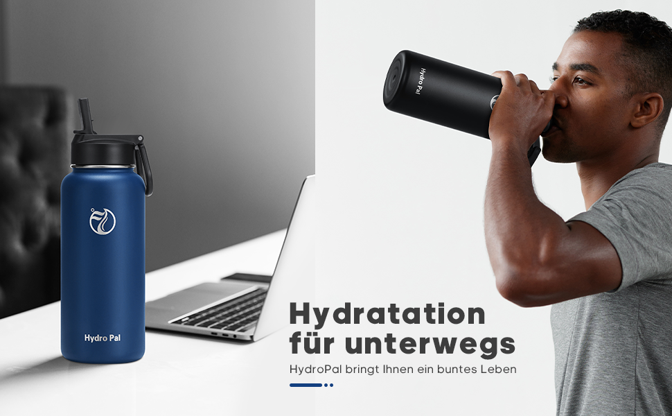 Термобутилка HydroPal 1200 мл з нержавіючої сталі, BPA-free, ізоляційна пляшка для спорту та подорожей з трубою та двома кришками, червоно-чорна