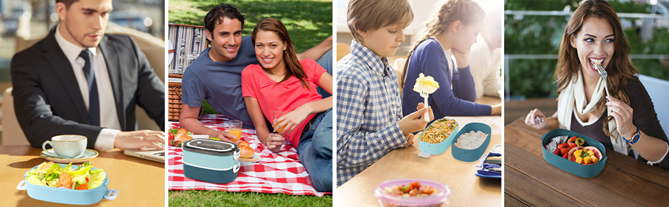 Ланчбокс дорослий з сумкою, б/д для дітей з 3 відсіками, витривалий, для мікрохвильової печі, бенто-бокс для роботи, школи, пікніка, подорожей, блакитний