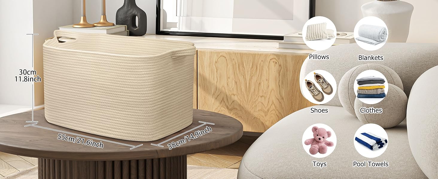 Складаний кошик для білизни, 63L, з бавовни, плетений, з ручкою, 2 шт. (білий та коричневий)