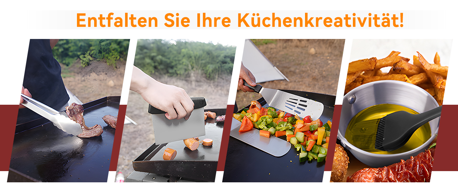 Набір гриль-посуду 19 предметів: аксесуари для гриля, прес для бургерів, лопатка, дзвоник, посуд для тепаньякі та гриля, нержавіюча сталь