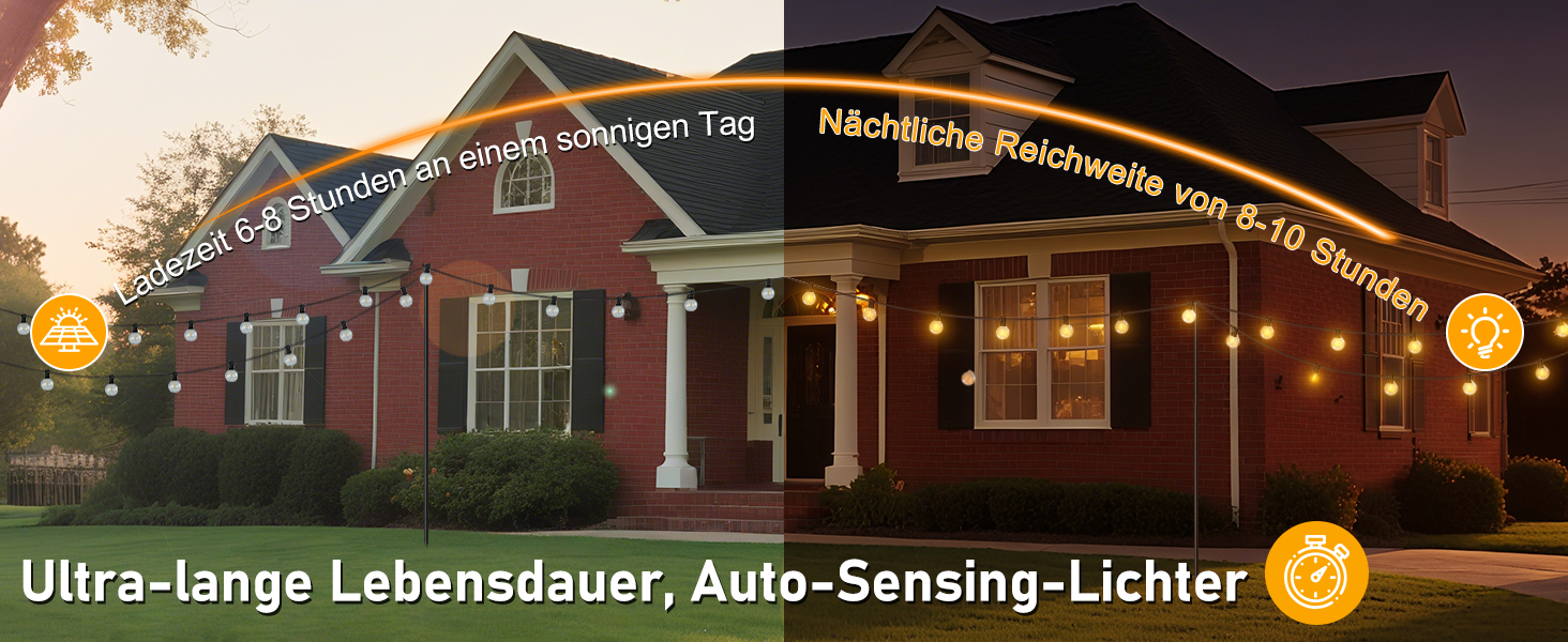 Світлодіодна гірлянда сонячна на 10 метрів, 16+1 лампочки G40, димування, 3 режими, пульт дистанційного керування, вологостійка, тепле біле світло, для саду, балкона, декору вечірок