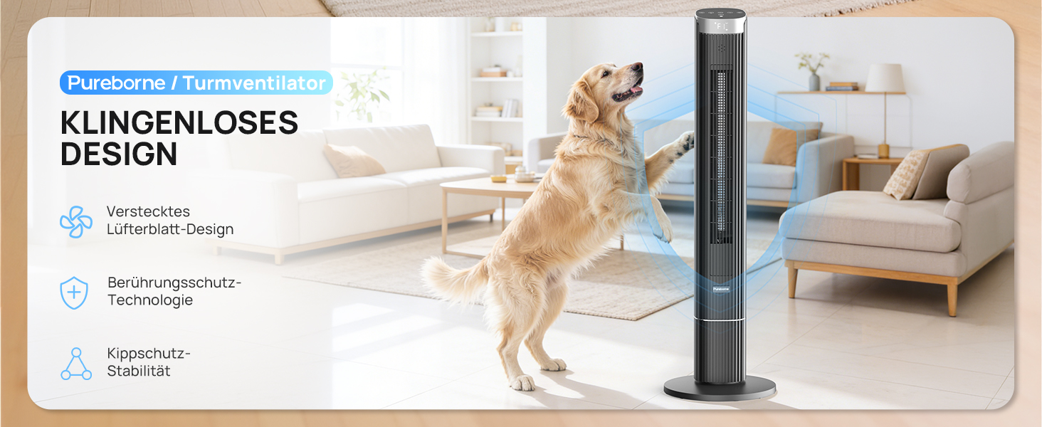 Вентилятор вежовий Leiser Smart 25дБ з осциляцією 90°, 4 режими, таймер 12 год, 109 см, чорний
