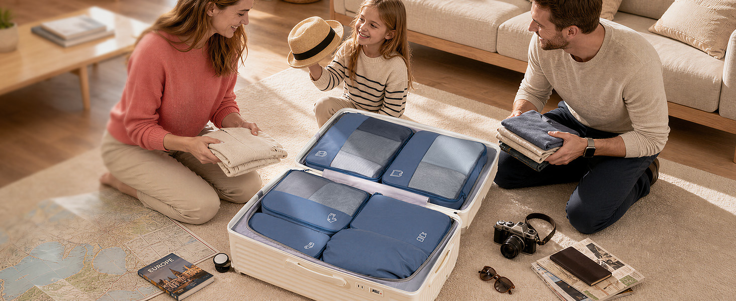 Набір органайзерів для валізи та рюкзака Packing Cubes, 8 предметів, сіро-блакитний