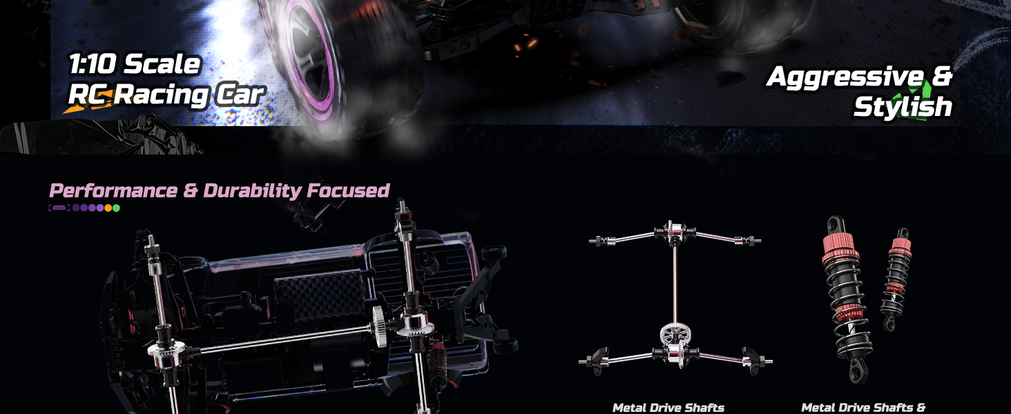 Радіокерований позашляховик DEERC 1:10 4WD 48+ км/год, Monstertruck для дорослих та дітей, рожевий, з 2 акумуляторами