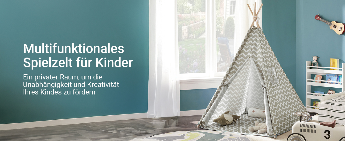 Дитячий намет SoBuy для дому з дверима та вікном, ігровий намет, ігровий будиночок для дитячої кімнати, білий/сірий, 109x165x109 см, OSS03