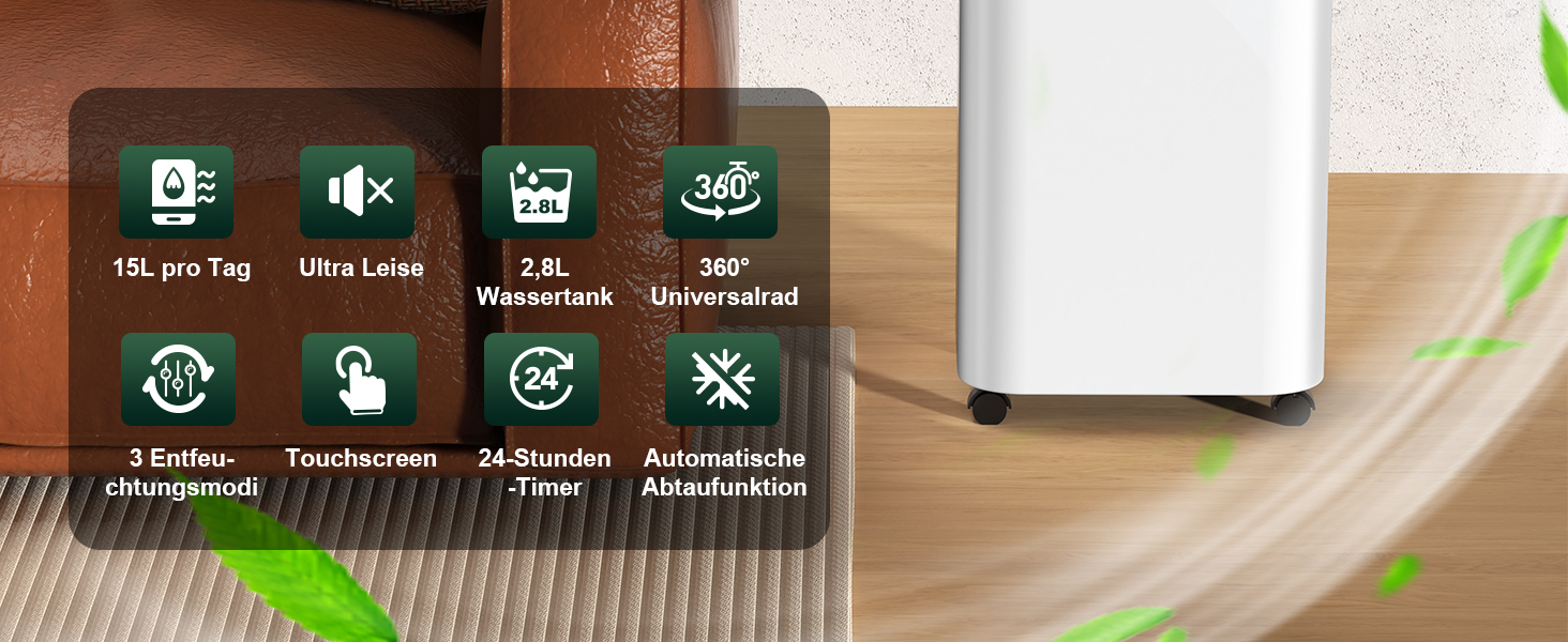 Електричний осушувач повітря 15L, тихий, з таймером 24H, захистом від переливу, дитячим блокуванням, для квартири, підвалу (білий)