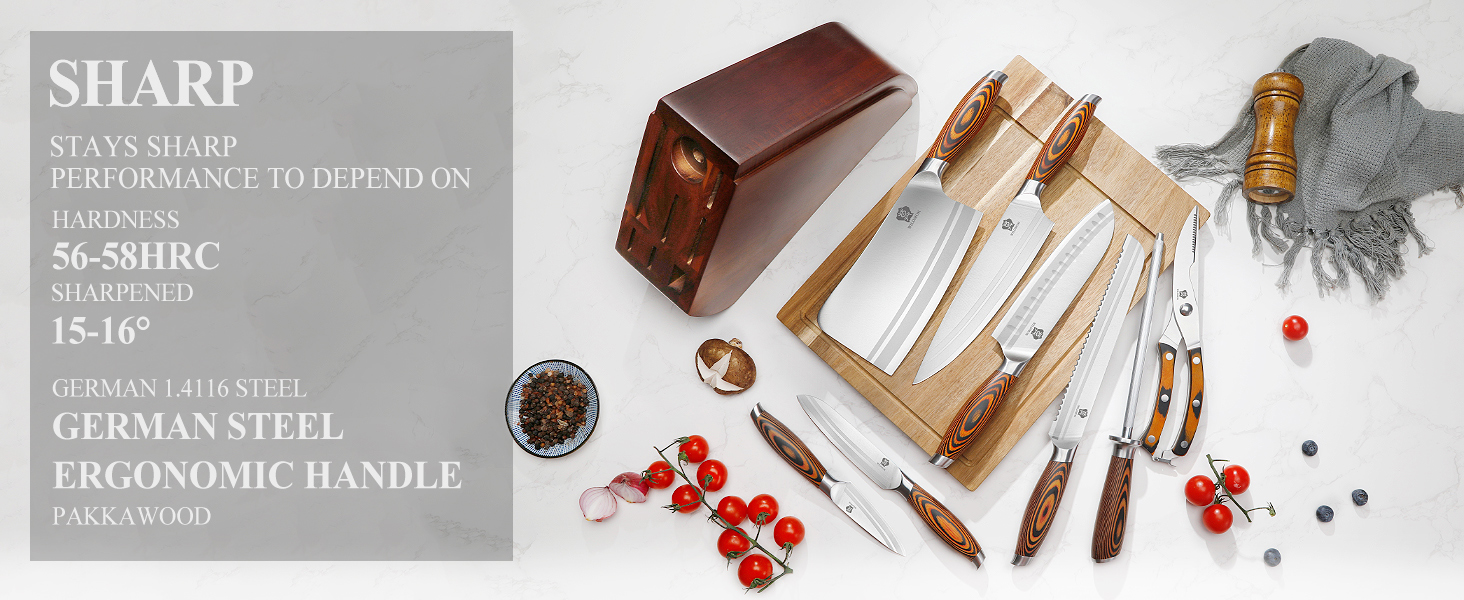 Набір ножів Wildmok 7 шт. з нержавіючої сталі, з ручками з пакавуду, для кухні