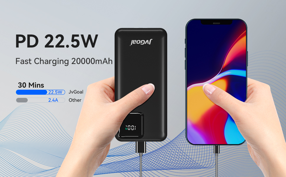 Портативний зарядний пристрій JvGoal 22.5W PD Power Bank 20000mAh для смартфонів, чорний