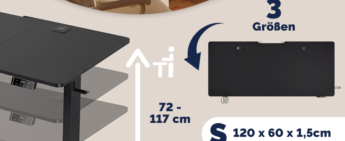Ергономічний електричний стіл Casaria® 120x60 см з бездротовою зарядкою, USB-C/A, LCD-дисплеєм та пам'яттю (білий)