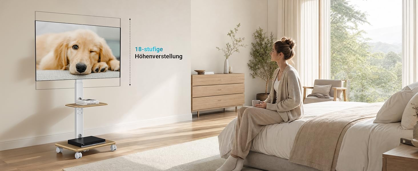 Мобільний стіна-підставка для телевізора BONTEC на колесах, 32-80 дюймів, дерев'яна основа, до 60 кг, білий