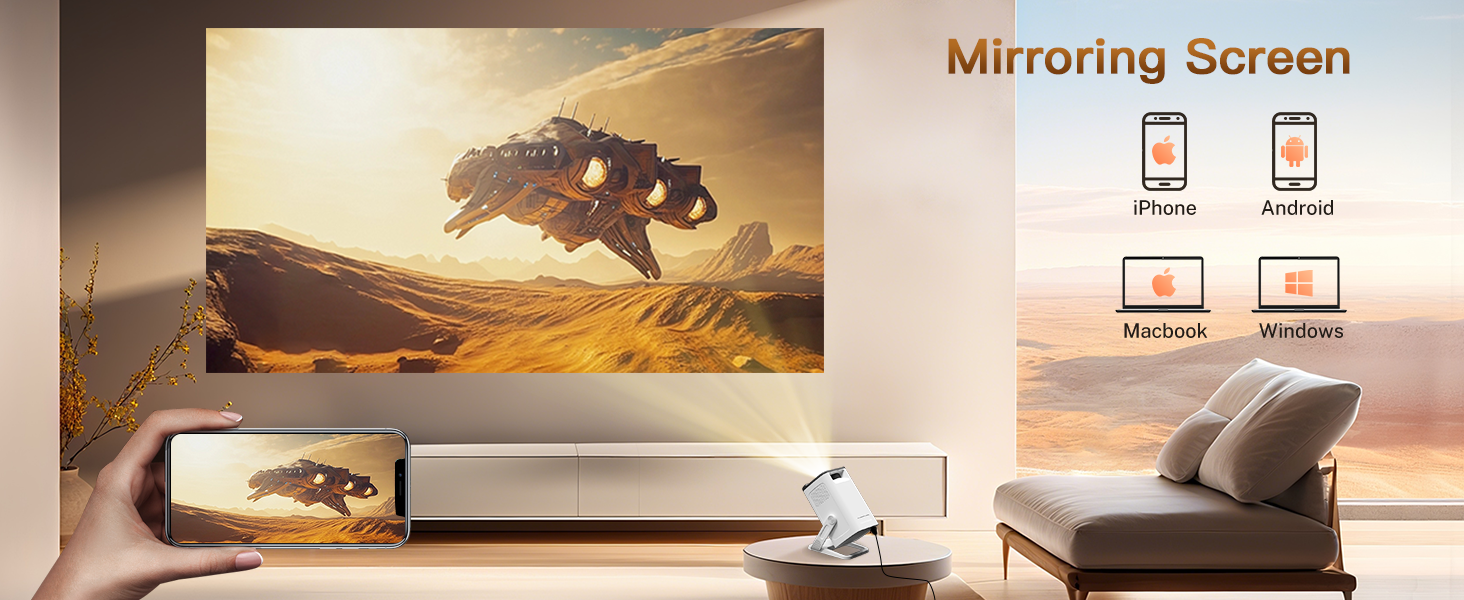 Портативний проєктор LYNCAST HY300 Pro з Wi-Fi, Bluetooth та Android 11. Підтримка 1080P/4K, поворотний на 180°, для домашнього кінотеатру та використання на відкритому повітрі (VisualCube 300 White)