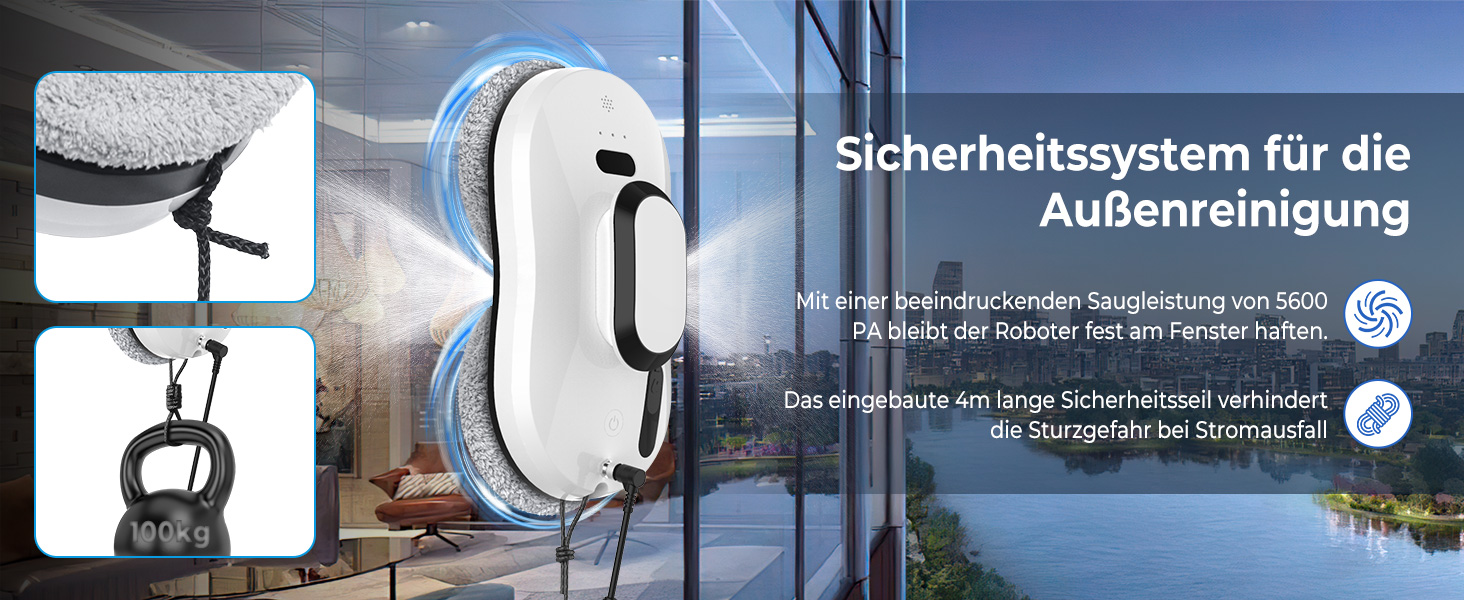 Робот для миття вікон 5600P з автоматичним розпиленням, 3 режими, інтелектуальна навігація, розпізнавання країв, пульт ДУ, система безпеки та 10 ганчірок для миття