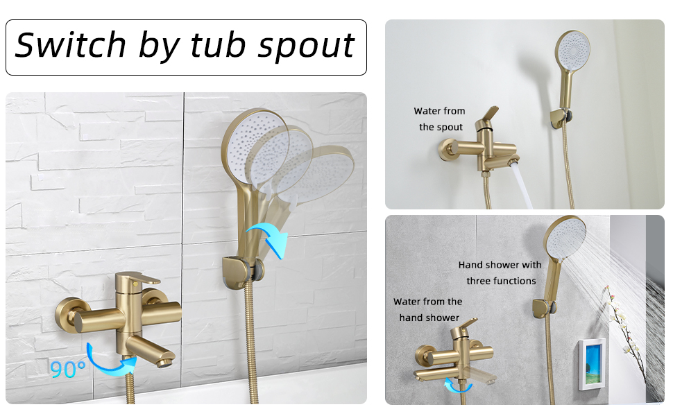 Набір змішувач для ванни PHASAT з душовою лійкою, чорний, настінний монтаж, PTBB13E