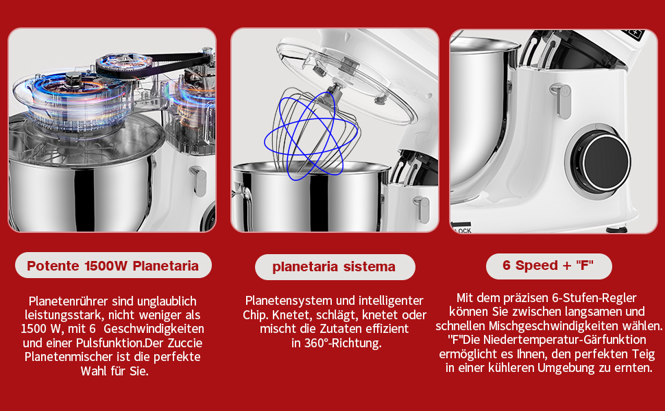 Кухонна машина 1500W 8L з 6 швидкостями, функцією ферментації та LCD-дисплеєм (біла)