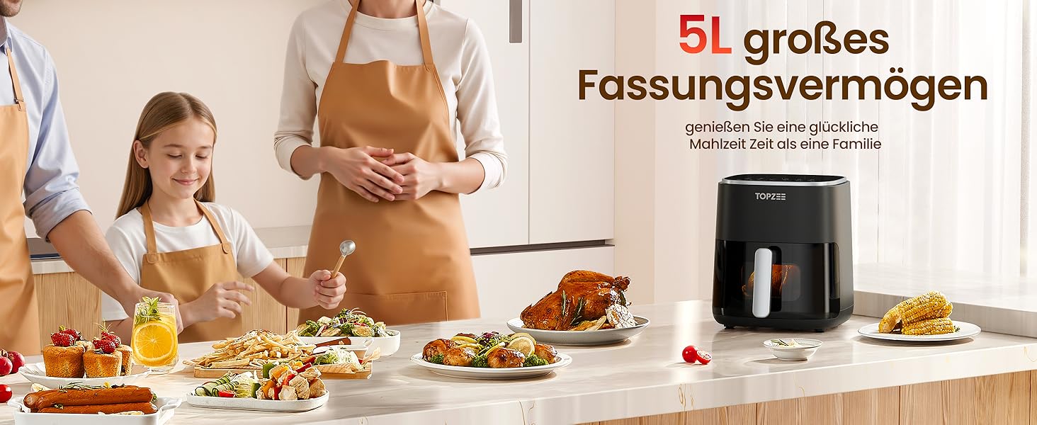 Фритюрниця без олії, 5 л, для 3-5 осіб, ідеальна для любителів м'яса, з регулюванням температури та таймером 24 год, тиха, з антипригарним кошиком та крихкою платформою, зелено-чорна