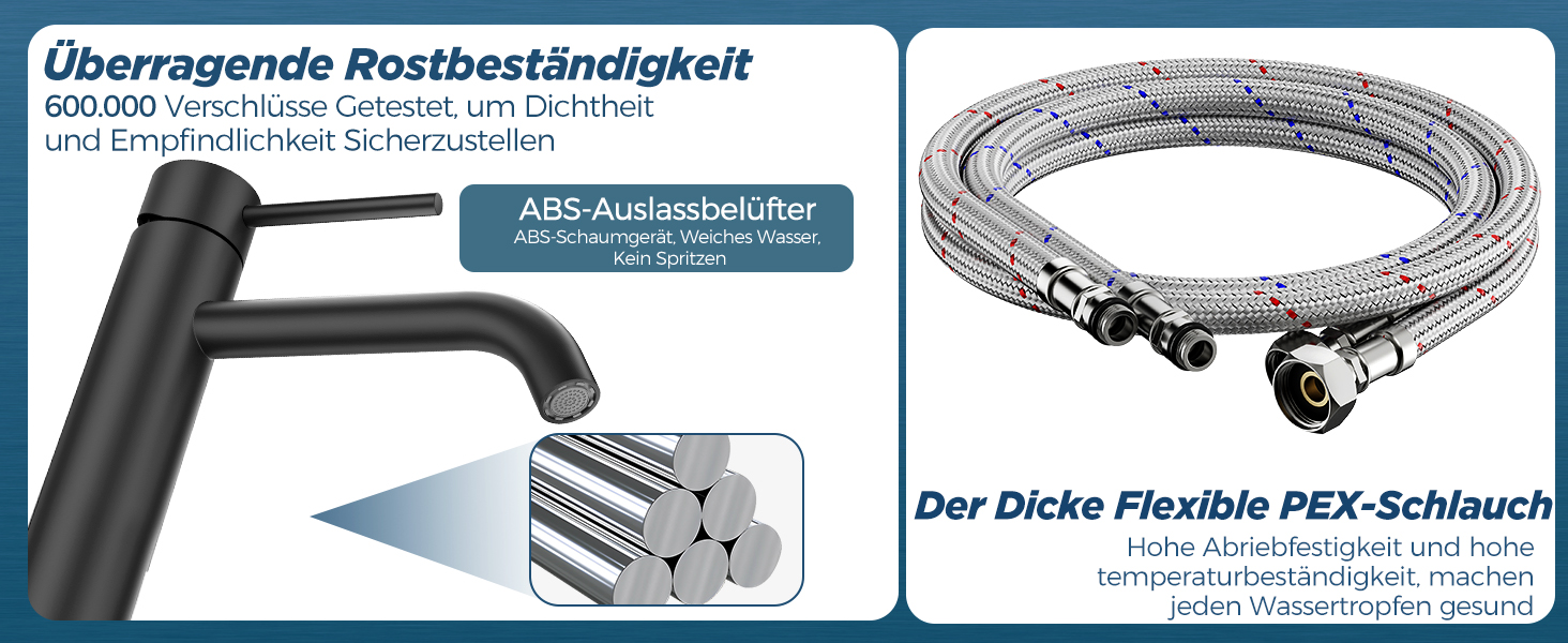 Змішувач для ванної кімнати FORIOUS з набором для зливу, чорний матовий, висота виливу 190 мм, однорідний змішувач для раковини