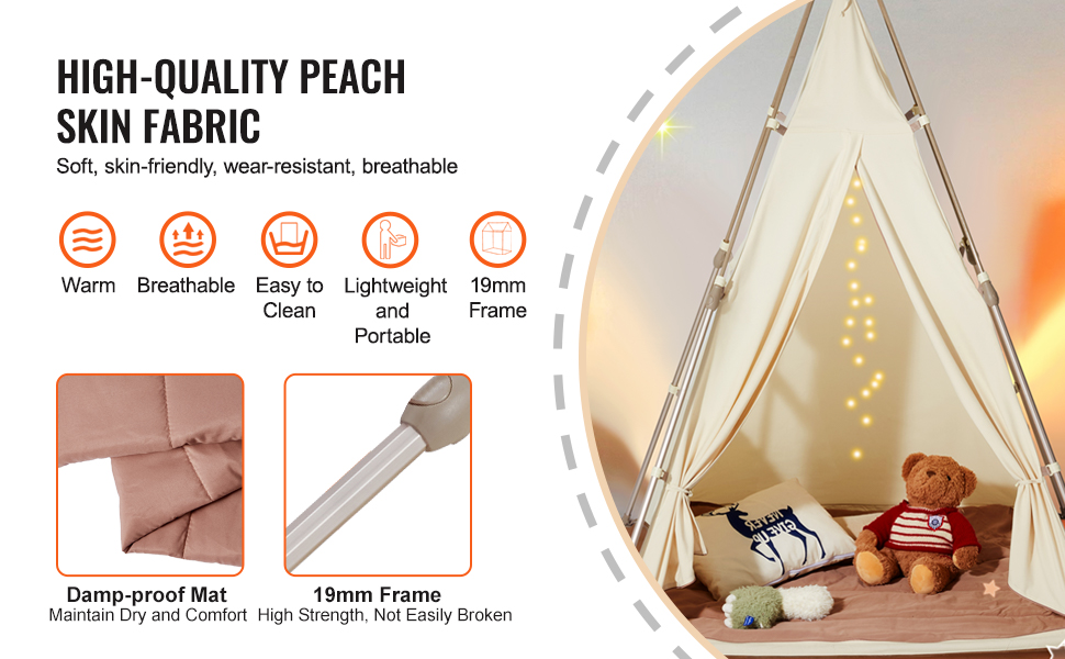 Дитячий намет VEVOR Tipi для дітей 1-5 років, розкладний намет з килимком та сумкою, з вікнами, для хлопчиків та дівчаток, бежевий