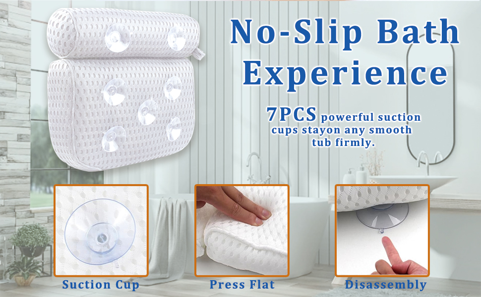 Подушка для ванни з піни Memory Foam, біла, з присосками, 4D вентиляція, 6 присосок, для шиї та спини