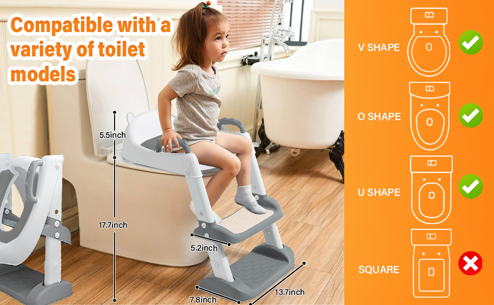 Унітаз дитячий з драбинкою та сидінням-тренажером 2-в-1, регульований, антиковзний, для хлопчиків та дівчаток