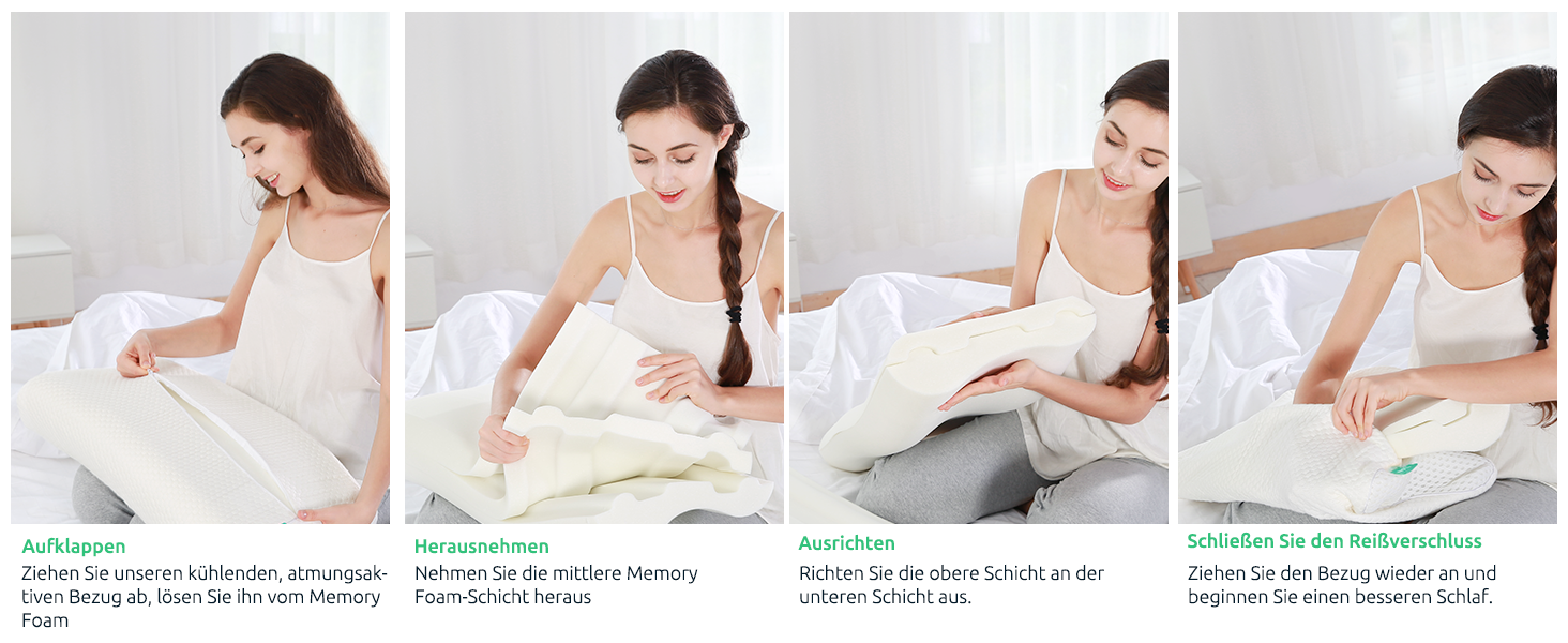 Подушка UTTU з піною з пам'яті для шиї, ергономічна подушка для зняття болю в шиї, регульована подушка з піною з пам'яті 60x36x13/11 см