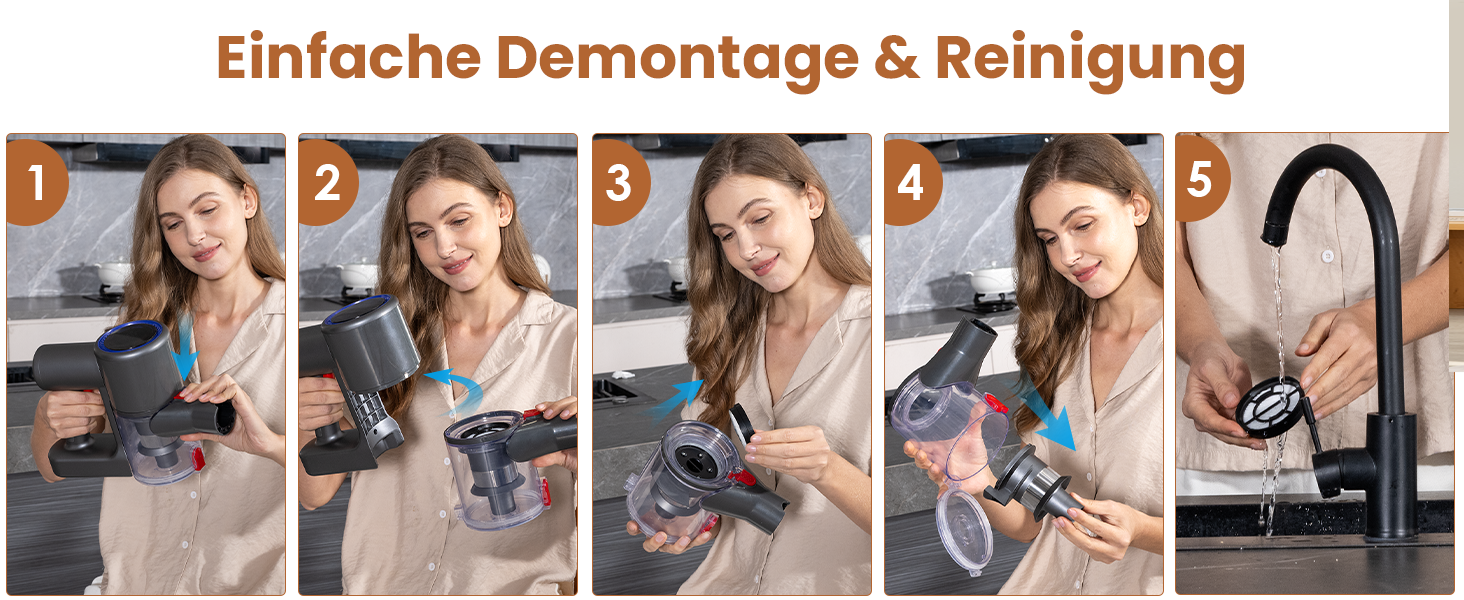 Версліф: Бездротовий акумуляторний пилосос 500W, 45 хв роботи, 40kPa, LED-дисплей, для дому та авто, синій