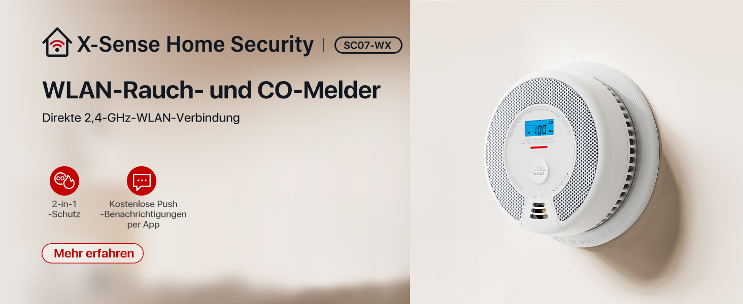 Датчик диму X-Sense WLAN з підключенням до Wi-Fi, EN14604, з змінною батареєю, сповіщення через додаток, білий, 1 шт.
