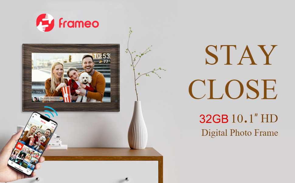 Цифровий фоторамка Frameo з Wi-Fi, 32GB, 10.1 дюйма, сенсорний екран, автоповорот, датчик руху, Frameo App для обміну фотографіями з будь-якого місця