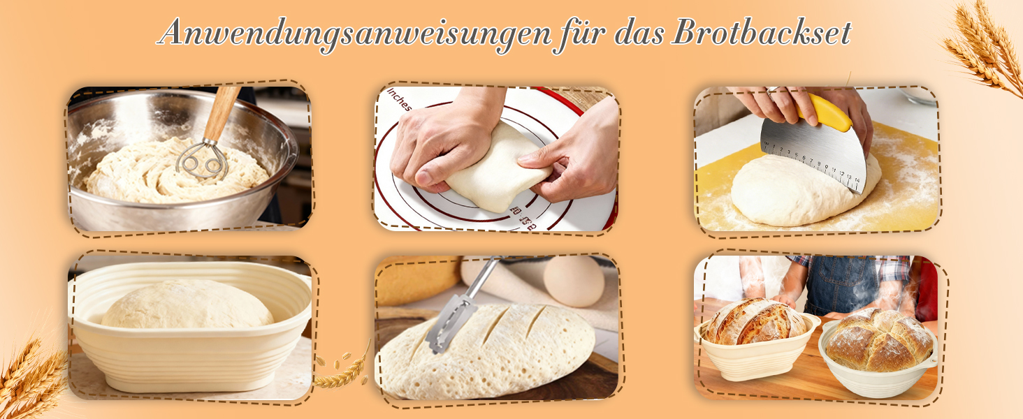 Набір для випікання хліба: 13 предметів, корзини для бродіння (овальна 28 см, кругла 25 см) з силікону, для початківців та професіоналів