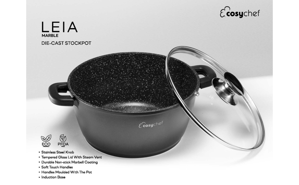 Набір каструль CosyChef Leia 20 см, 2 шт., скляна кришка, антипригарна, підходить для індукції, не містить PFOA