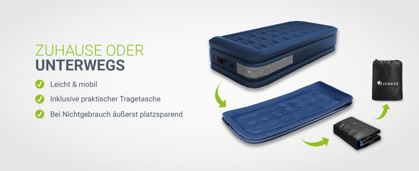 Надувний матрац Juskys Sapri M блакитного кольору - 1 особа, самонадувний, для гостей та кемпінгу, з вбудованим насосом