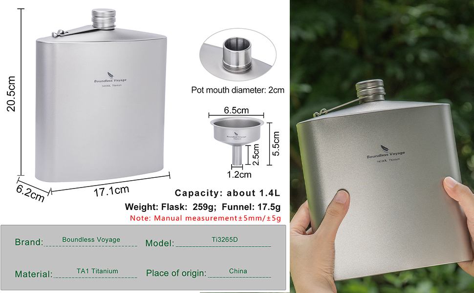 iBasingo Титанова фляга-термос 1.4л (49oz) для кемпінгу, туризму, Bushcraft. Легка, з міцним кришкою та воронкою.