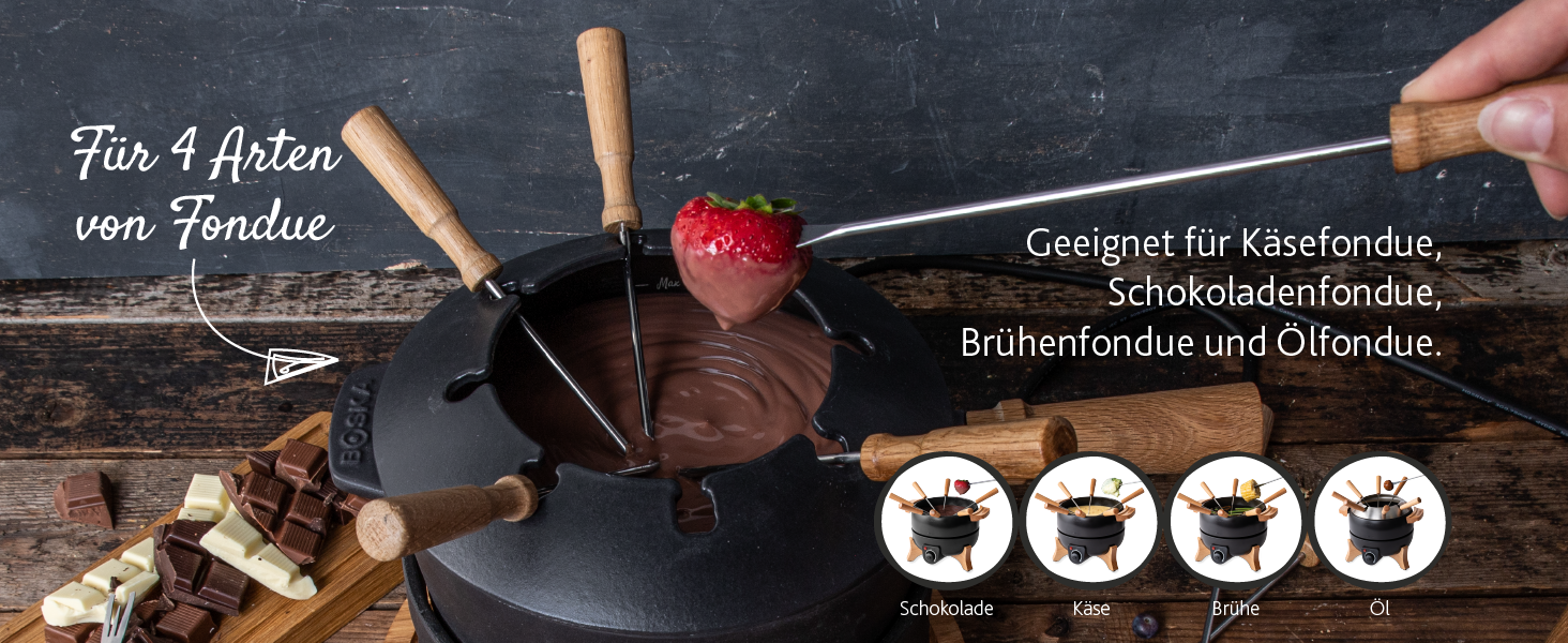 Електричний Фондю-сет Boska 2.3L з регулюванням температури - для сиру, шоколаду, гарячого супу та м'яса (з нержавіючої сталі та чавуну)