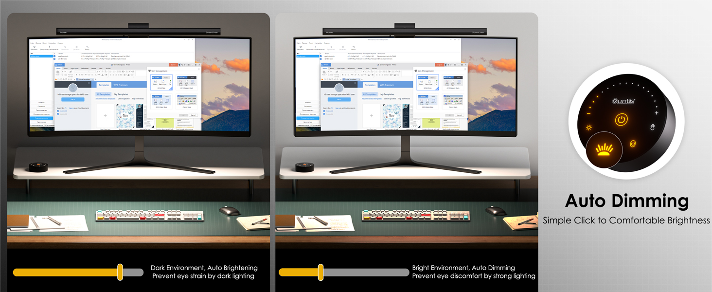 Quntis Лампа для монітора з підсвічуванням 42,5 см, RGB, з пультом дистанційного керування, регулювання яскравості та колірної температури, для офісу та дому