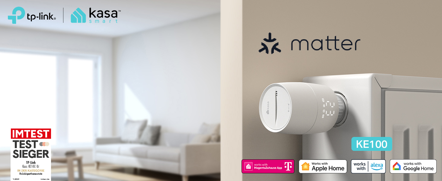 TP-Link Kasa Smart Термостат на радіатор WiFi Starter Kit (Хаб + 1 Термостат) - Керування опаленням через додаток Kasa, Геофенсинг, Розпізнавання відкритих вікон, Matter, Alexa