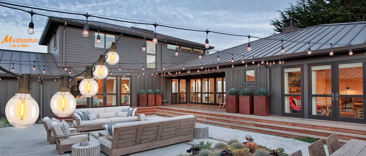 Ланцюжок прикрас для зовнішнього використання 30 м, ST45, LED, E27, тепле біле світло 2700K, IP65, вологостійкий, 30 x 1W, скляні лампочки S14 для вечірок та святкування