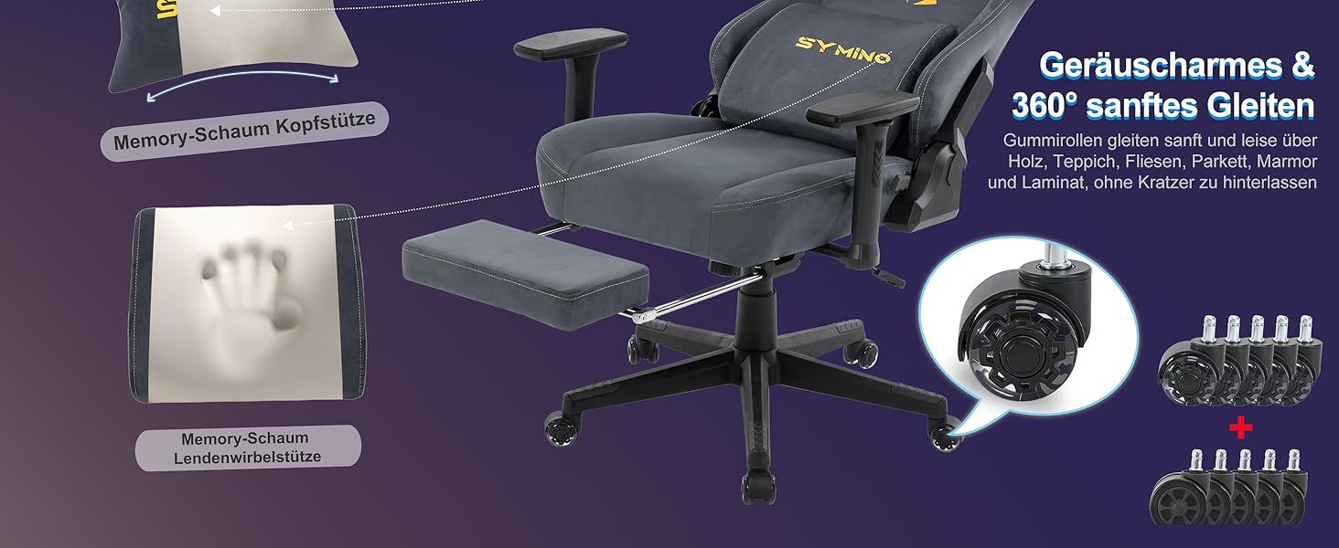 Ігровий крісло Symino з латексним сидінням, 300 кг, підтримка попереку та підголовник