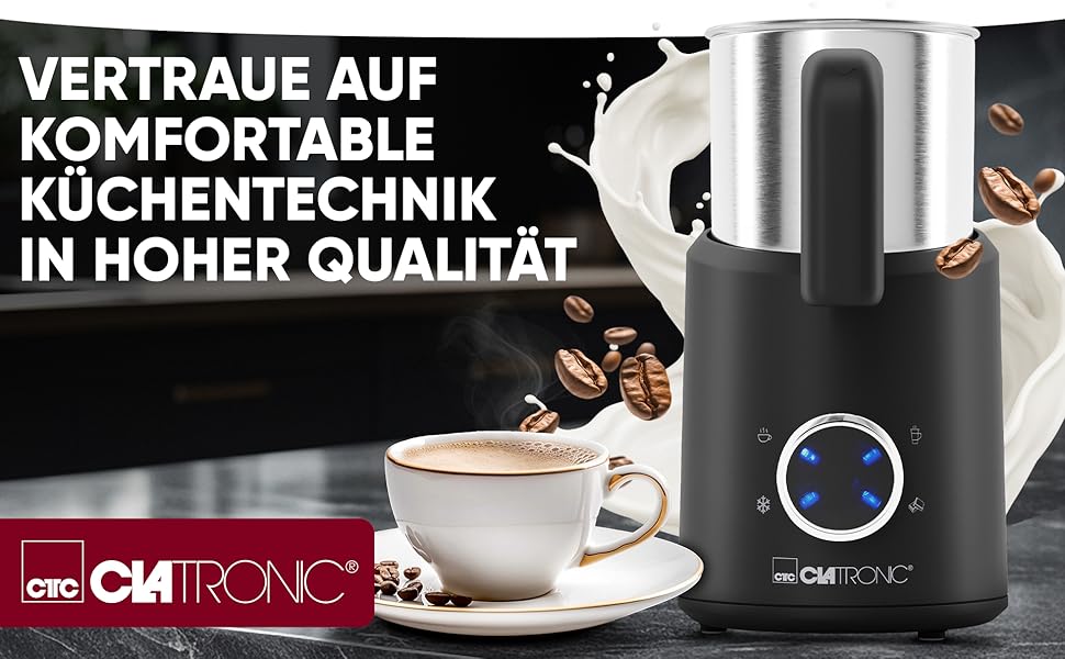 Електричний пінозбивач Clatronic MS 3812 | з підігрівом | для теплих та холодних напоїв | 740 мл | Чорний-inox | Модель 2024