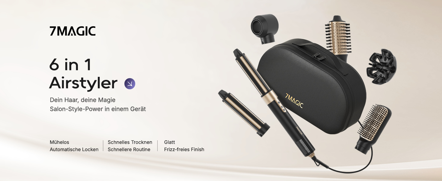 Стайлер для волосся 6 в 1 7MAGIC Airstyler: іонний фен та автоматичний плойка-локони (Obsidian)