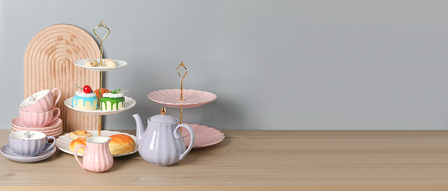 Стійка для тістечок Sweejar Home 3-ярусна керамічна, етажерка для тортів, десертів, капкейків, чаювання, сервірування (Рожева)