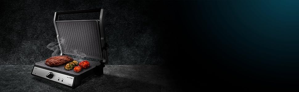 Електрогриль Cecotec Rock'nGrill 1500 Rapid з RockStone-покриттям, регульованою кришкою та знімною підставкою для жиру