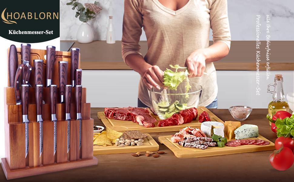 Набір кухонних ножів Chefhoablorn 15-TLG: професійний набір з нержавіючої сталі, 20 предметів. Ідеальний подарунок на новосілля або весілля.