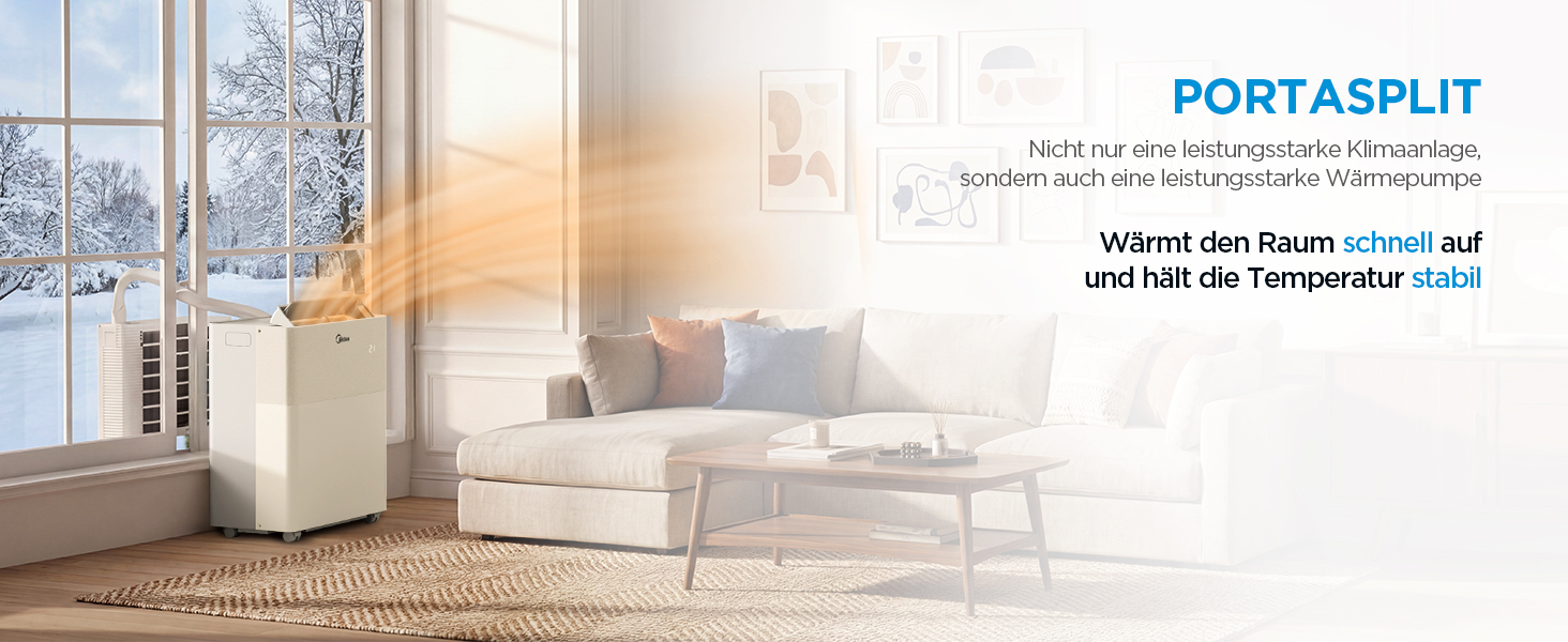 Мобільний кондиціонер Midea PortaSplit-E 12000 BTU (3.5 кВт) персикового кольору: охолодження A++/опалення A+, до 42 м² / 105 м³, надтихий (39 дБ)